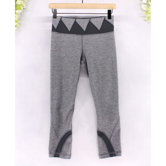 Lululemon Pants - Lululemon Women's Run Inspire Crop Leggings Gray Black Low Rise Zip Pocket Sz 4
